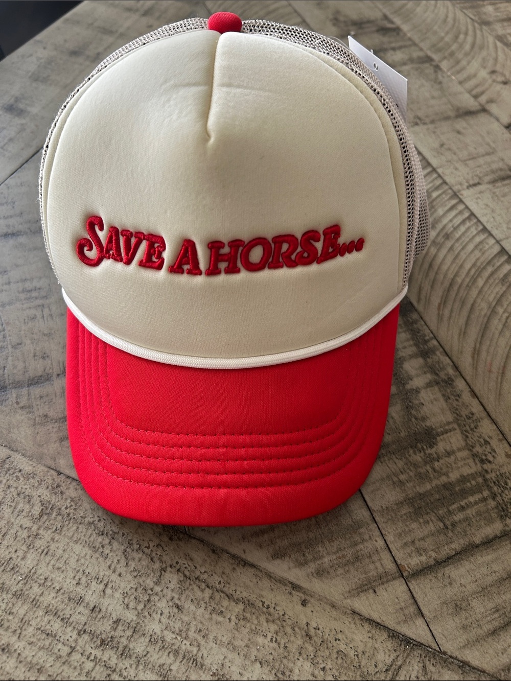 Save A Horse Red and Cream Trucker Hat
